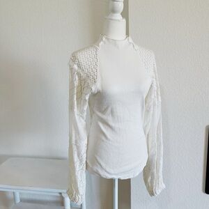 Free People Women’s Cream Long Sleeve Top Size Medium Boho Casual